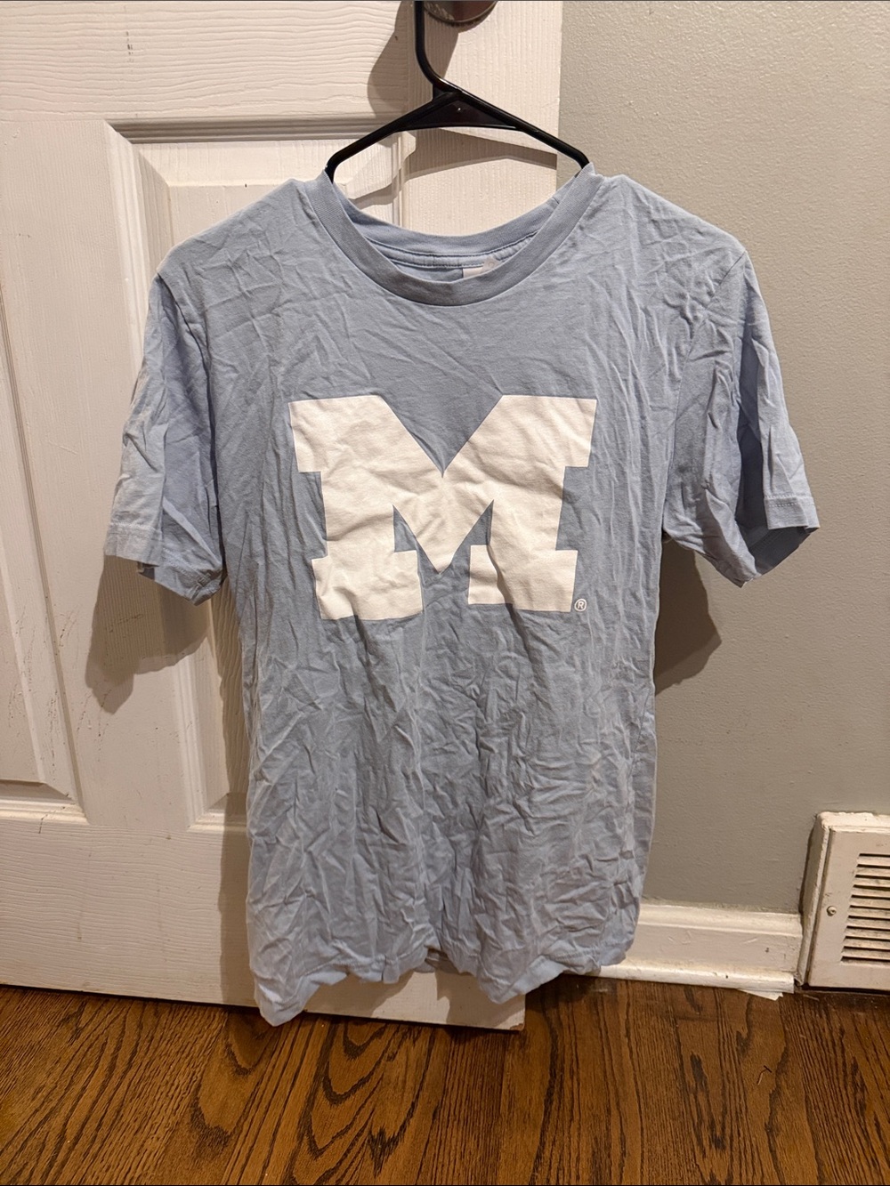 Light Blue Short Sleeve Crewneck Tee with White 'M' Logo